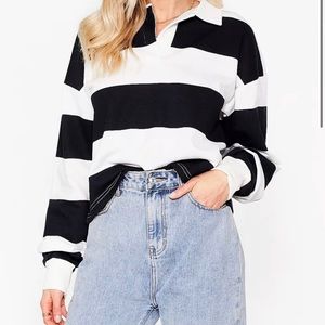 Nasty Gal Striped long sleeve collar crop top